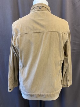Mens, Casual Jacket, PAUL FRANK, Khaki Brown, Cotton, XL, Corduroy, Collar Attached, Snap Front, Long Sleeves, 2 Breast Pockets