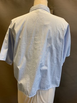 COS, Lt Blue, White, Cotton, Stripes - Vertical , Button Front, Collar Attached, Block Short Sleeves,