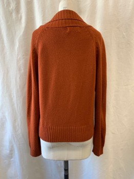 Womens, Sweater, GLAMOUR KNIT, Burnt Orange, Acrylic, B: 36, V-neck, Shawl Lapel, Single Breasted, Button Front, 5 Buttons, Rib Knit Waist, Cuffs, & Collar