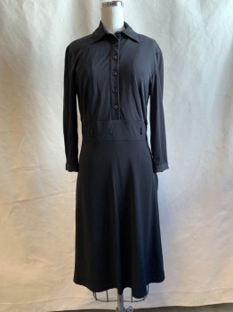 TAHARI, Black, Polyester, Spandex, Solid, Button Front Top, Stretch, Collar Attached, Long Sleeves, Button Cuff, 2 3/4" Waistband with Small Belt Loops, Side Seam Zip, Hem Below Knee