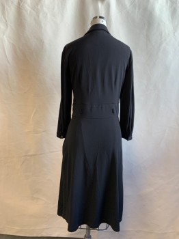 TAHARI, Black, Polyester, Spandex, Solid, Button Front Top, Stretch, Collar Attached, Long Sleeves, Button Cuff, 2 3/4" Waistband with Small Belt Loops, Side Seam Zip, Hem Below Knee