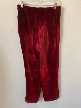 Mens, Historical Fiction Piece 3, MTO, Iridescent Red, Synthetic, Solid, 32/32, Velvet Pants, Flat Front, Btn Fly, 2 Pckts, Interior Suspender Btns, *Small Holes and Tears*