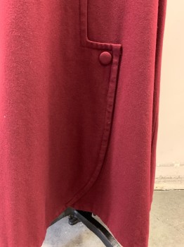 Womens, Skirt 1890s-1910s, MTO, Maroon Red, Wool, Solid, W27, Made To Order, CF and Button Detail, Center Back Hooks & Eyes and Pleat Detail,
