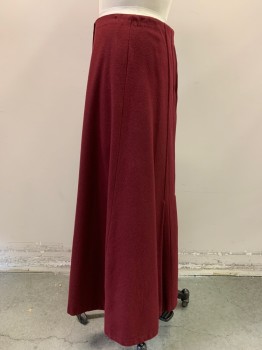 Womens, Skirt 1890s-1910s, MTO, Maroon Red, Wool, Solid, W27, Made To Order, CF and Button Detail, Center Back Hooks & Eyes and Pleat Detail,