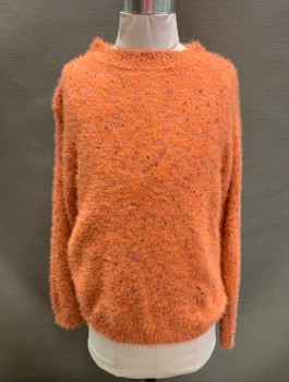 ART CLASS, Orange, Yellow, Lt Blue, Magenta Pink, White, Nylon, Polyester, Textured Fabric, Multi Color Weave, Fuzzy Texture, Mock Neck, Pullover, L/S, Rib Knit Collar, Waist, & Cuffs