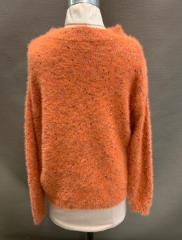 Childrens, Sweater, ART CLASS, Orange, Yellow, Lt Blue, Magenta Pink, White, Nylon, Polyester, Textured Fabric, M, Multi Color Weave, Fuzzy Texture, Mock Neck, Pullover, L/S, Rib Knit Collar, Waist, & Cuffs