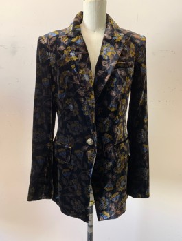 WORTHINGTON, Black, Brown, Navy Blue, Nylon, Rayon, Floral, Peaked Lapel, Single Breasted, 2 Buttons, 3 Pockets