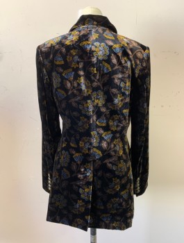 WORTHINGTON, Black, Brown, Navy Blue, Nylon, Rayon, Floral, Peaked Lapel, Single Breasted, 2 Buttons, 3 Pockets