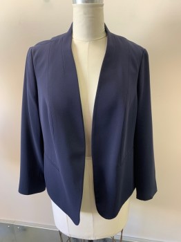 NL, Navy Blue, Nylon, Polyester, Solid, Open Front, Shawl Collar, 2 Pockets