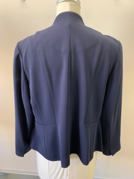 NL, Navy Blue, Nylon, Polyester, Solid, Open Front, Shawl Collar, 2 Pockets