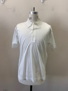Paolo Valensi, White, Cotton, Solid, Collar Attached, 3 Button Front, Short Sleeves,
