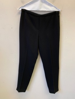 ELIE TAHARI, Black, Acetate, Polyester, Solid, Crepe, Mid Rise, Tapered Leg, Invisible Zipper at Side, Faux/Non-Functional "Fly" at Front, 2 Faux Pockets in Back