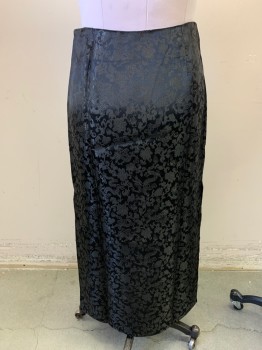 N/L, Black, Viscose, Asian Inspired Theme, Brocade, Side Zipper, Invisible Zipper, a Line, Side Slits, Dragon and Smoke Pattrn