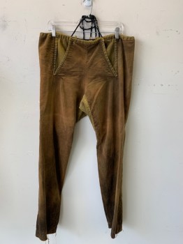 Mens, Historical Fiction Pants, MTO, Brown, Cotton, Solid, 36, Flat Front, Waist Ties, with Front Flap, Stained
