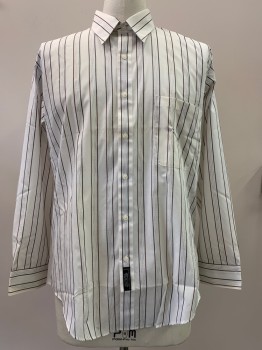 GEOFFREY BEENE, Off White, Black, Red Burgundy, Cotton, Stripes - Vertical , L/S, Button Front, Collar Attached, Chest Pocket