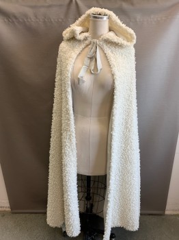 Unisex, Sci-Fi/Fantasy Cape/Cloak, MTO, White, Lt Gray, Synthetic, Solid, OS, Poodle Fur Texture, Hood, Tie at Neck, Lined in Light Gray,