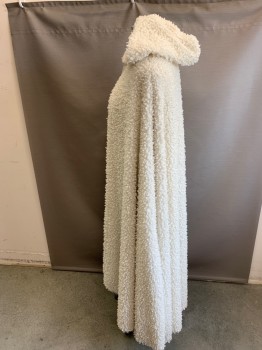 Unisex, Sci-Fi/Fantasy Cape/Cloak, MTO, White, Lt Gray, Synthetic, Solid, OS, Poodle Fur Texture, Hood, Tie at Neck, Lined in Light Gray,