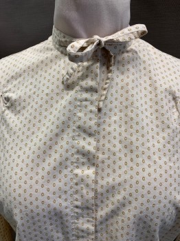 Womens, Historical Fiction Blouse, VENICE CUSTOM SHIRTS, Beige, Brown, Cotton, Circles, B: 38, Collar Band, Thin Neck Tie Attached, L/S