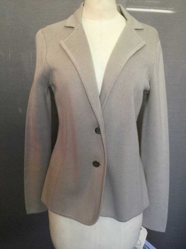 Calvin Klein, Lt Gray, Cotton, Acrylic, Solid, Lt Gray Knit, Notched Lapel, 2 Gold Buttons,