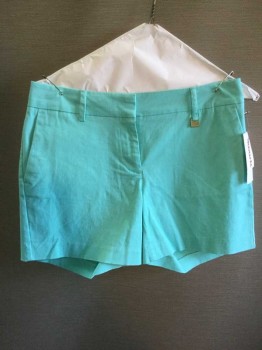 Womens, Shorts, NAUTICA, Aqua Blue, Cotton, Spandex, Solid, 2, Double Clasp, Zip Fly, Belt Loops, Navy and White Anchor Waistband Lining, Side Pockets, Back Welt Pockets, Hem Above Knee