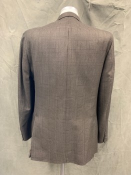 MICHAEL KORS, Brown, Black, Rayon, Polyester, Glen Plaid, Single Breasted, Collar Attached, Notched Lapel, 3 Pockets, 2 Buttons