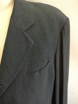 Mens, Suit, Jacket, 1890s-1910s, NO LABEL, Charcoal Gray, Black, White, Wool, Stripes - Vertical , 42, 3 Pockets, 4 Button Closure, Black Lining, Small Tear In Lining By Interior Pocket, Double, See FC009599,