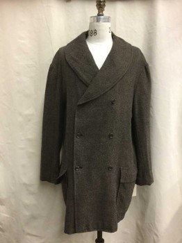 Mens, Jacket 1890s-1910s, NO LABEL, Brown, Lt Brown, Wool, Tweed, 50, Double Breasted, Long Sleeves, Two Pockets, Unlined,