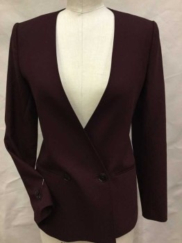 THOERY, Maroon Red, Wool, Lycra, Solid, Maroon W/maroon Lining, Deep V-neck, Double Breasted, 2 Button Front, 2 Pockets, Long Sleeves, 2 Split Back Hem