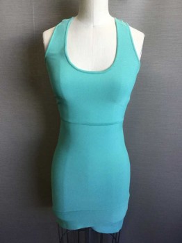 BCBG, Aqua Blue, Polyester, Spandex, Solid, Aqua Knit, Scoop Neck, Sleeveless, Fitted, Exposed Zip Back,