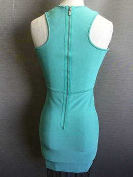 BCBG, Aqua Blue, Polyester, Spandex, Solid, Aqua Knit, Scoop Neck, Sleeveless, Fitted, Exposed Zip Back,