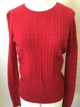 ANTONI MELANI, Red, Cashmere, Cable Knit, Pullover, Long Sleeves, Crew Neck,