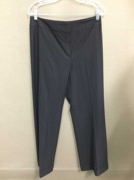 Womens, Suit, Pants, TAHARI, Midnight Blue, Lt Gray, Polyester, Viscose, Stripes - Pin, Stripes - Vertical , 8, Wide Leg , Mid Rise, Zip Fly