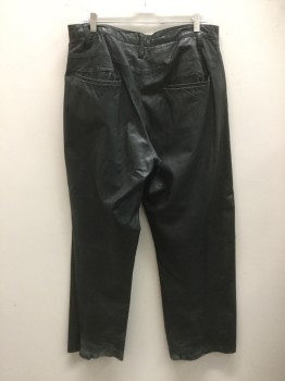 Mens, Leather Pants, N/L, Black, Leather, Solid, 31, 34, Zip Fly, 4 Pockets, Belt Loops, Inserted Radiating Circle Rubber Knees, Diagonal Seams From Hips to Inner Knee
