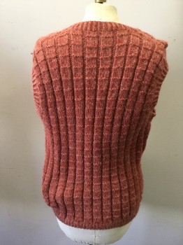 Womens, Vest, JEANETTE ENGDAHL, Burnt Orange, Wool, Solid, M, Grid Texture Knit, Ribbed Knit Scoop Neck/Armholes/Waistband
