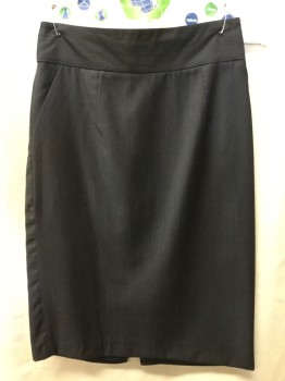 BANANA REPUBLIC, Navy Blue, Wool, Synthetic, Heathered, Pencil Cut, Top Stitch Detail at Waist Band, Slit Center Back,