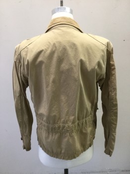 J CREW, Tan Brown, Cotton, Solid, 3 Pockets, Corduroy Collar, Hidden Zip Front, Tabs on Shoulder and Cuffs