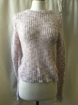 NO LABEL, Mauve Pink, Synthetic, Heathered, Crew Neck,
