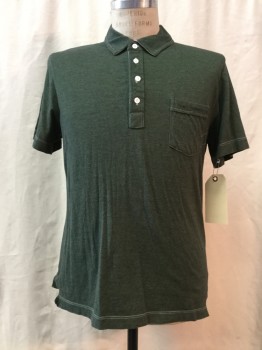 BILLY REID, Green, Black, Cotton, Stripes, Short Sleeves, Collar Attached, 1 Pocket,