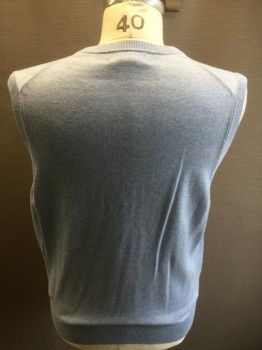 BROOKS BROTHERS, Dusty Blue, Cotton, Heathered, Knit, V-neck, Pullover,