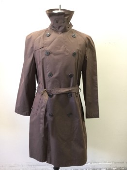 SAMSONITE, Brown, Cotton, Polyester, Solid, Brown with Reddish Tones, Double Breasted, Collar Attached, Raglan Long Sleeves, Storm Flap, Shoulder Flap, 2 Pockets, Self Belt, Belt Loops
