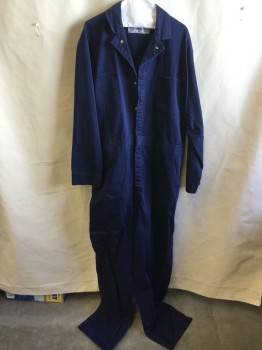 RED KAP, Navy Blue, Cotton, Solid, Collar Attached, Snap Front, 8 Pockets, Long Sleeves,