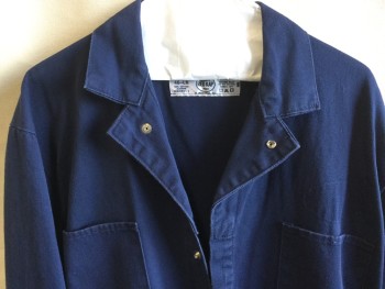 RED KAP, Navy Blue, Cotton, Solid, Collar Attached, Snap Front, 8 Pockets, Long Sleeves,