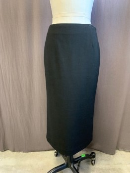 RALPH LAUREN, Black, Wool, Solid, Pencil Skirt, Flare Back with Gores, Zip Side