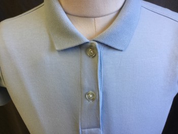 Childrens, Polo, LAND'S END, Baby Blue, Cotton, Solid, 6/7, Boy, Ribbed Knit Collar Attached, 2 Button Front, Short Sleeves,