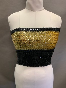 Womens, Top, ADAM O, Black, Gold, Sequins, Synthetic, Color Blocking, M, Tube Top