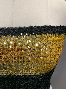ADAM O, Black, Gold, Sequins, Synthetic, Color Blocking, Tube Top