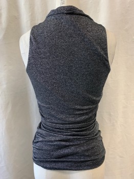 Womens, Blouse, EXPRESS, Silver, Black, Rayon, Nylon, 2 Color Weave, XS, Cowl Neckline, Ruched Side, Sleeveless