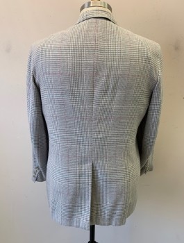 Mens, Jacket, JOSEPH ORLANDO, Off White, Slate Gray, Pink, Wool, Glen Plaid, 46L, Single Breasted, Wide Notched Lapel, 2 Buttons,  3 Pockets, Cream Lining