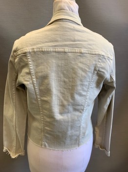 L'AGENCE, Lt Beige, Cotton, Spandex, Solid, White Gold Button Front, 4 Pockets, Raw Edge Hem and Sleeves