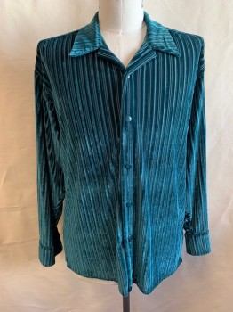 Mens, Club Shirt, SMASH, Teal Blue, Polyester, Spandex, Stripes, Solid, L, Collar Attached, Button Front, Long Sleeves, Burnout Velvet Stripes